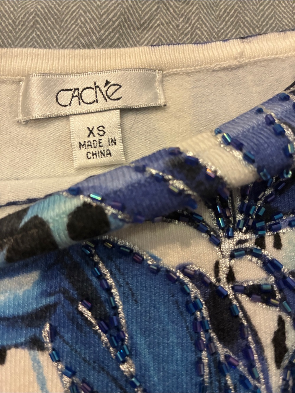 Cache Blue Beaded Tropical Animal Print Stretch Top XS Y2K - Picture 2 of 15
